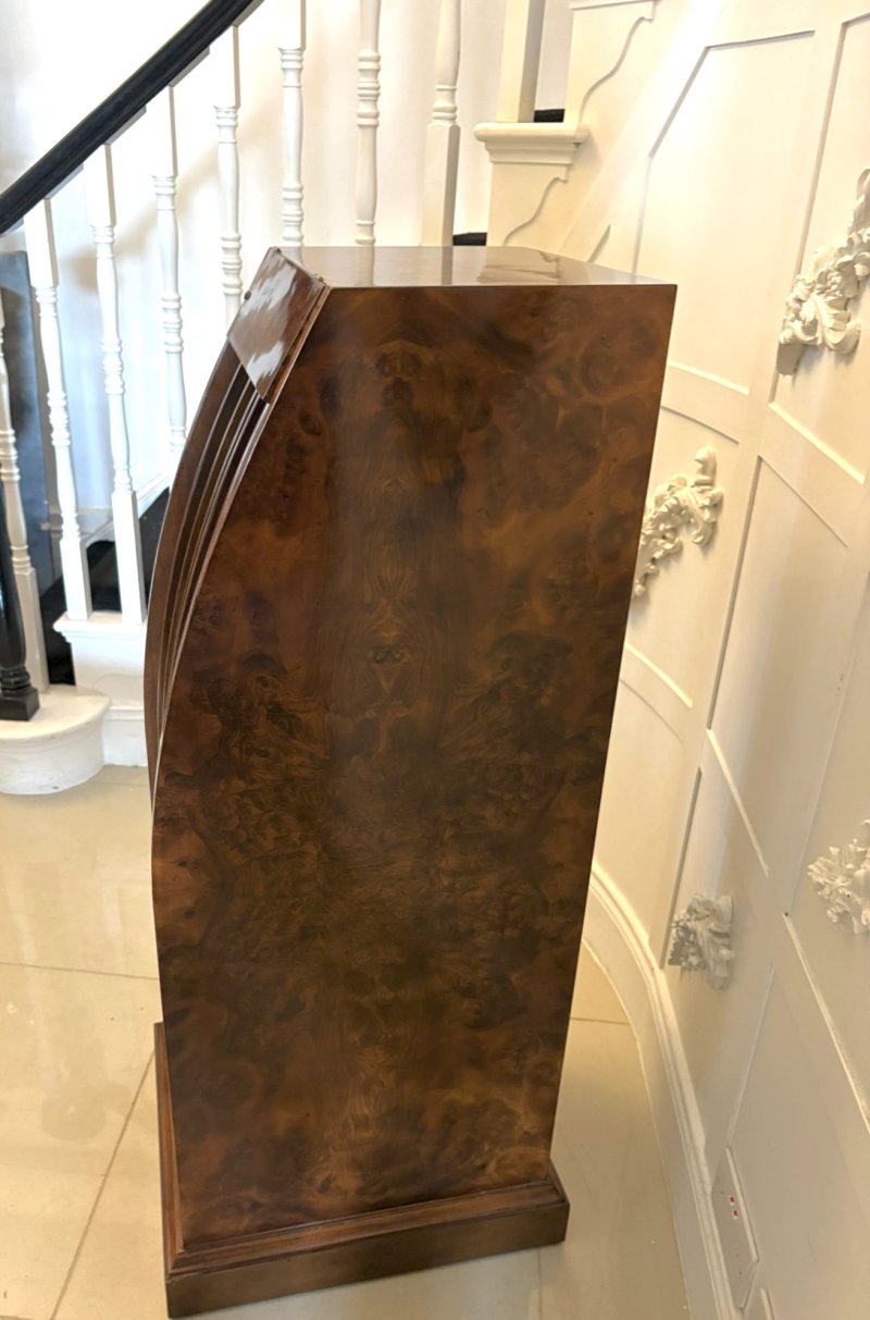 Antique Exceptional Quality Burr Walnut Circular Extending Dining Table Seating 10 with Radial Leaves & Matching Burr Walnut Leaf Holder - Image 11